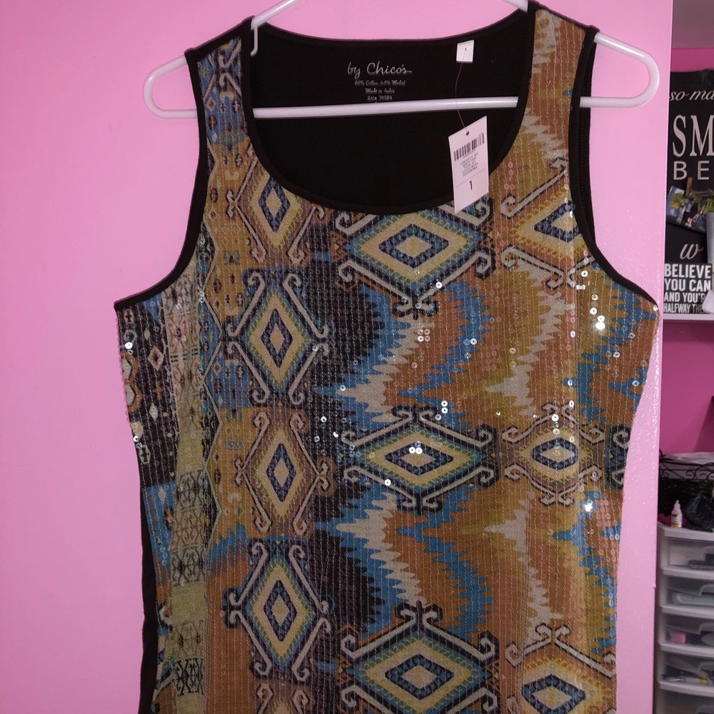 Chico’s horizontal geo sequin tank